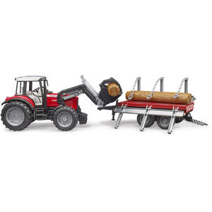 Bruder Massey Ferguson 7480 with frontloader and timber trailer Construction Loader Model
