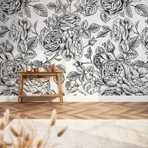 Gentle Roses Full Wall Mural in Monochrome