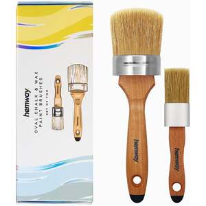 Hemway Premium Handmade Oval Chalk, Lacquer & Wax Paint Brush Set (Pack of 2)