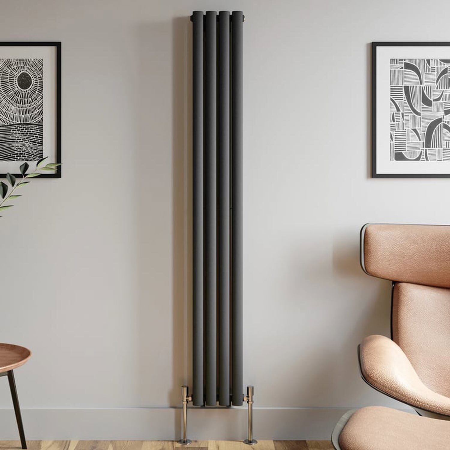 Temprazo Horizontal Oval Tube Double Panel Designer Radiator - 600 X 1440Mm Anthracite - Grey / 1800Mm / 240Mm / 79Mm