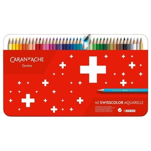 Caran d'Ache Swisscolor Aquarelle 40 Water-Soluble Colour Pencils - Metal Tin Set