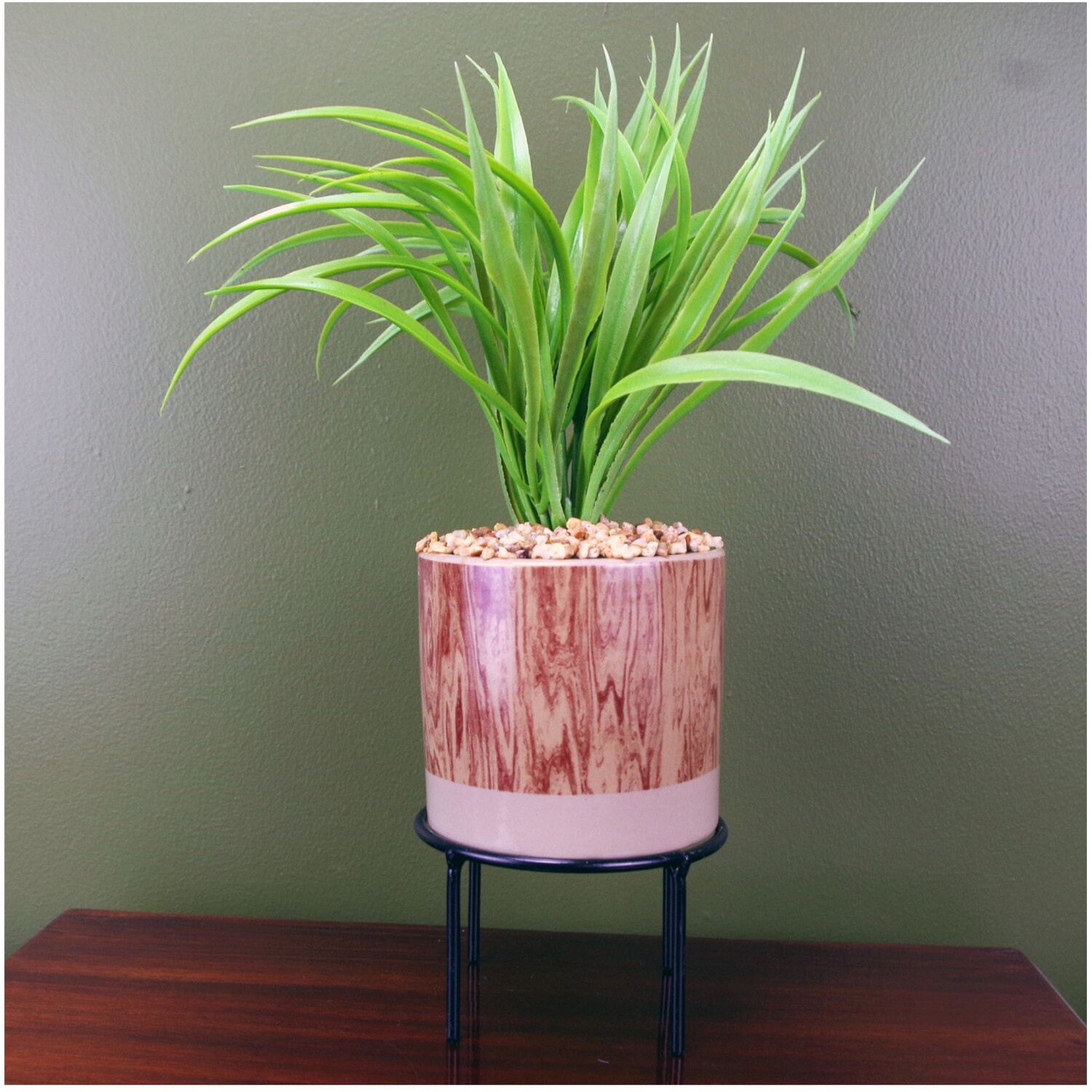 35cm Artificial Grass Plant with Ceramic Planter and Metal Stand - Green