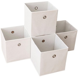 Off White / Canvas Home Source Pack of 4 Cube Canvas Fabric Storage Insert Boxes shot 17033374