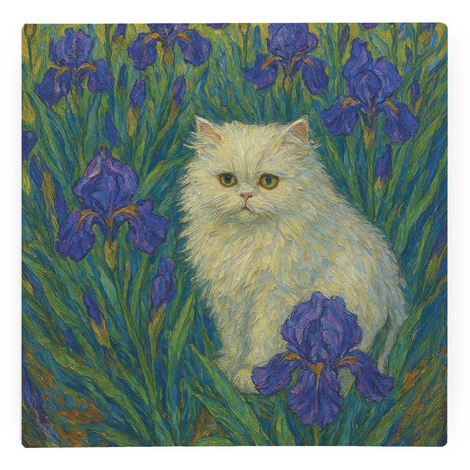 Image of Van Gogh Irises Cat Portrait Glass&hellip;