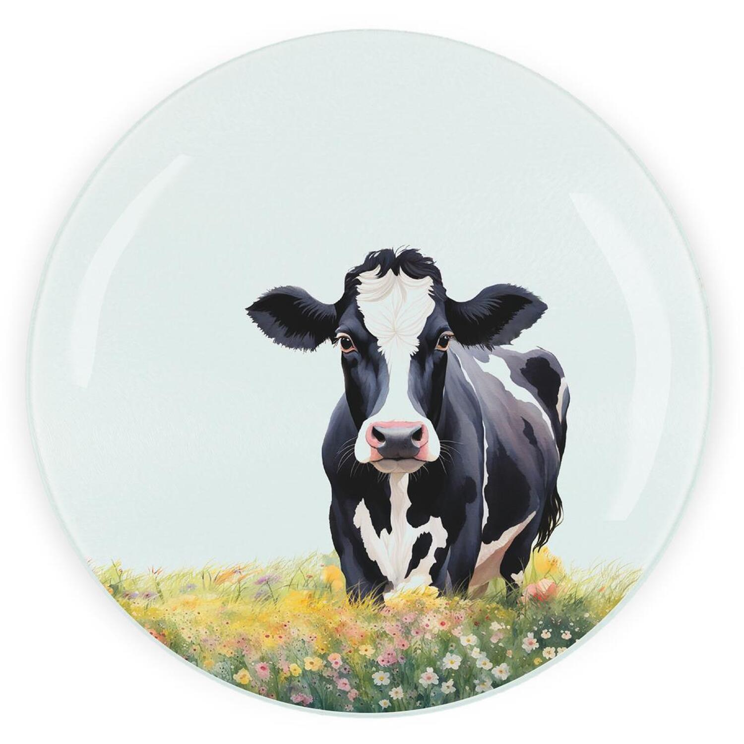 Image of Friesian Cow Textured Glass Round Trivet&hellip;