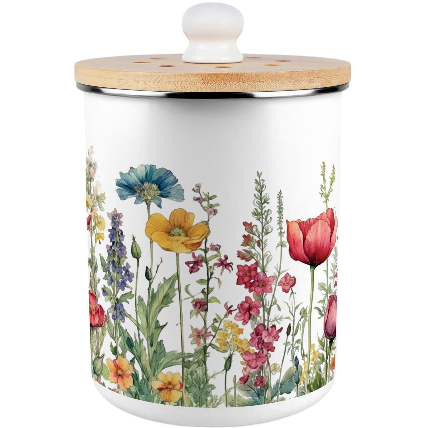 Wildflowers Food Waste Caddy - Enamel 2L Kitchen Compost Bin Gift - Image 2