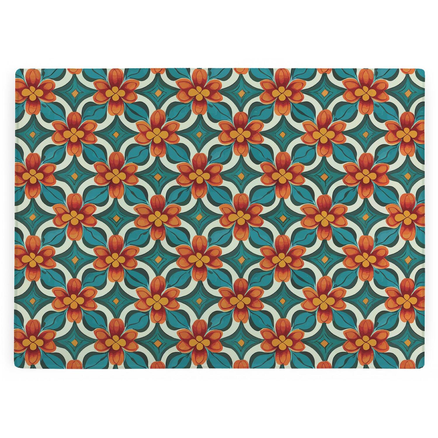 Image of Orange Floral Tile Large Smooth Glass&hellip;