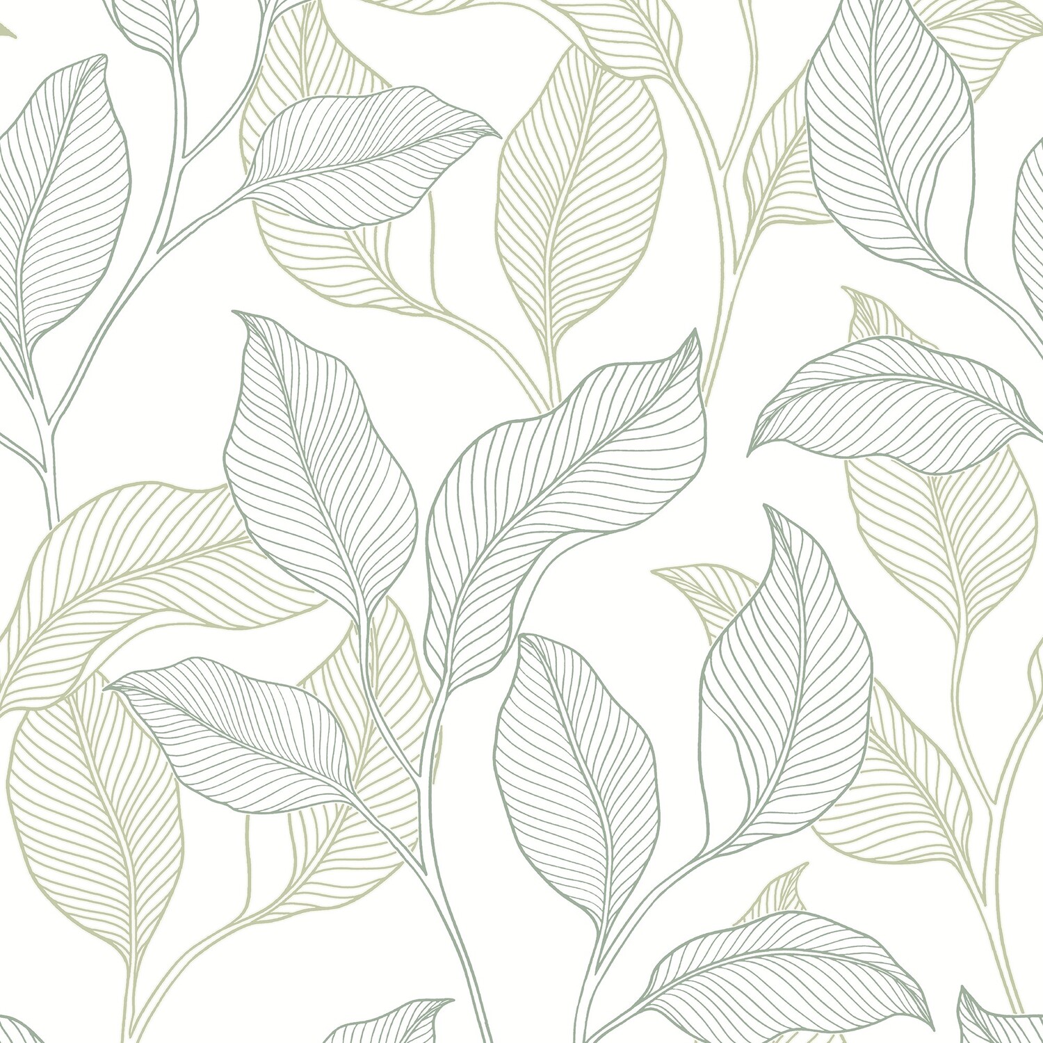 Grandeco Nardy Falling Leaves Blown Vinyl Textured Wallpaper - Green