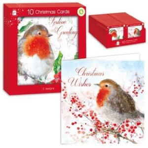 Robin Christmas Cards 60 Pack Brown