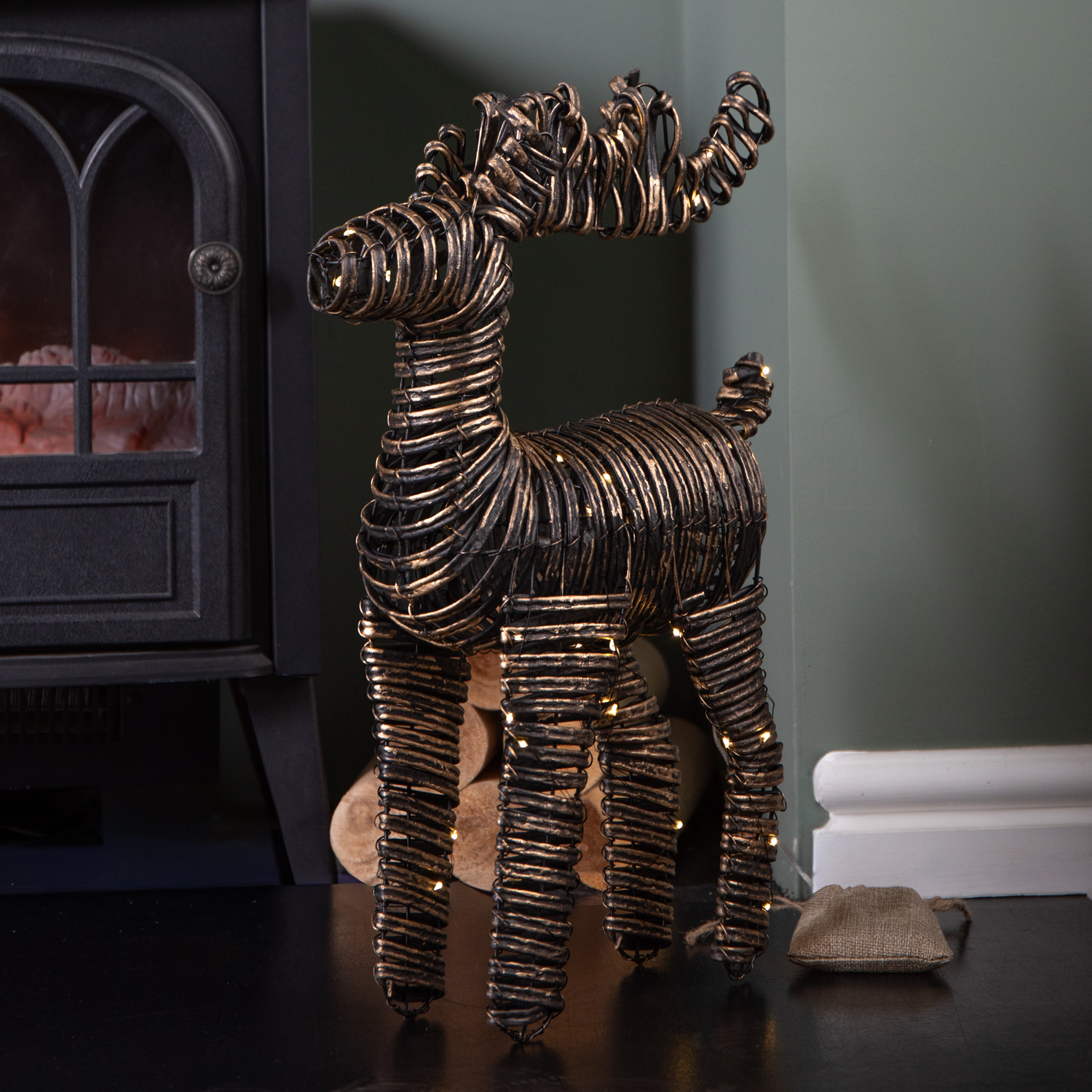 50cm Battery Operated Light up Black & Gold Braid Christmas Reindeer with Warm White LEDs - Samuel Alexander | TJ Hughes - Image 4