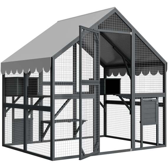 PawHaven Outdoor Wooden Cat Cage Enclosure Apex Roof Large Walk-In Cat Pet House
