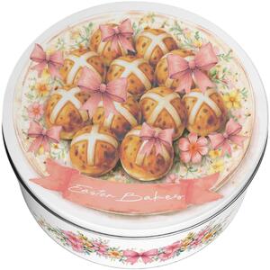 Hot Cross Bun & Pink Bow Large Round Cake Tin