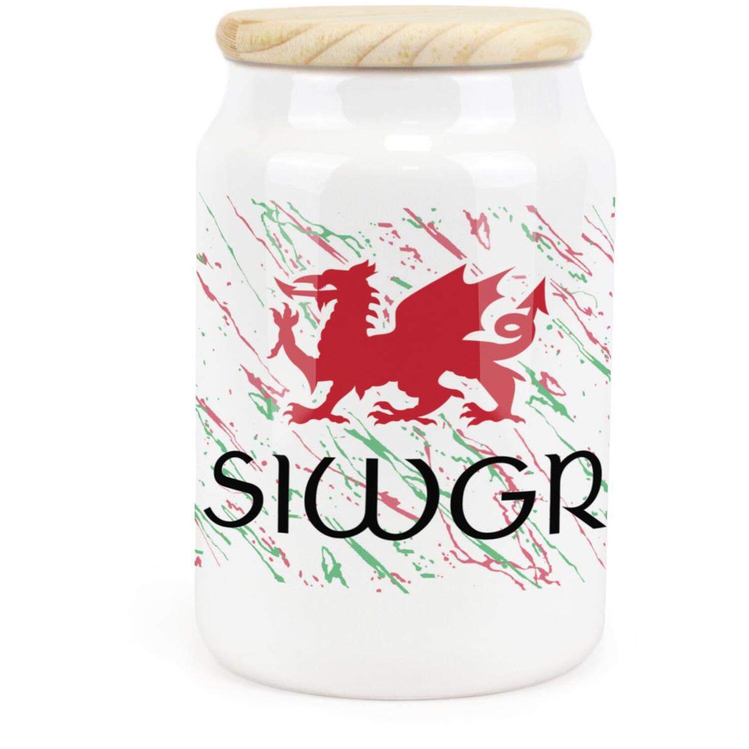 B&Q -  Welsh Dragon Ceramic Sugar CanisterSiwgr Wales Souvenir Themed Kitchen Storage Container & Wooden Lid 600Ml (14.5Cm X 9.5Cm) - Image 3