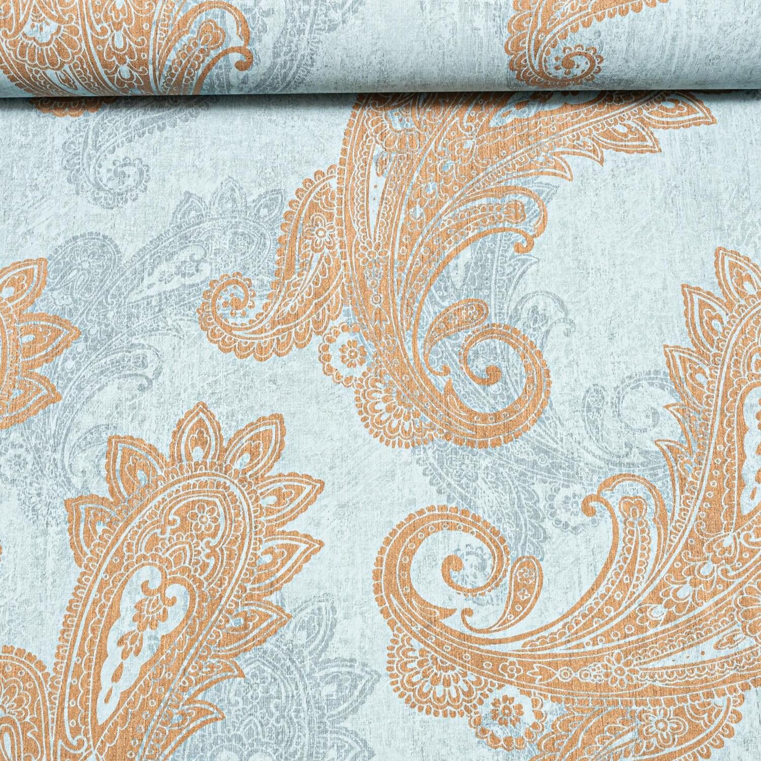 B&Q -  Blue Floral Damask Wallpaper Textured Bronze Metallic Shimmer Thick Vinyl Paste The Wall Feature - Image 4