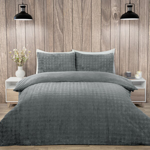Check Faux Fur Duvet Set