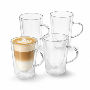 Eden & Willow Set of 4 Tall Barista Double Walled Glass Mugs 350ml