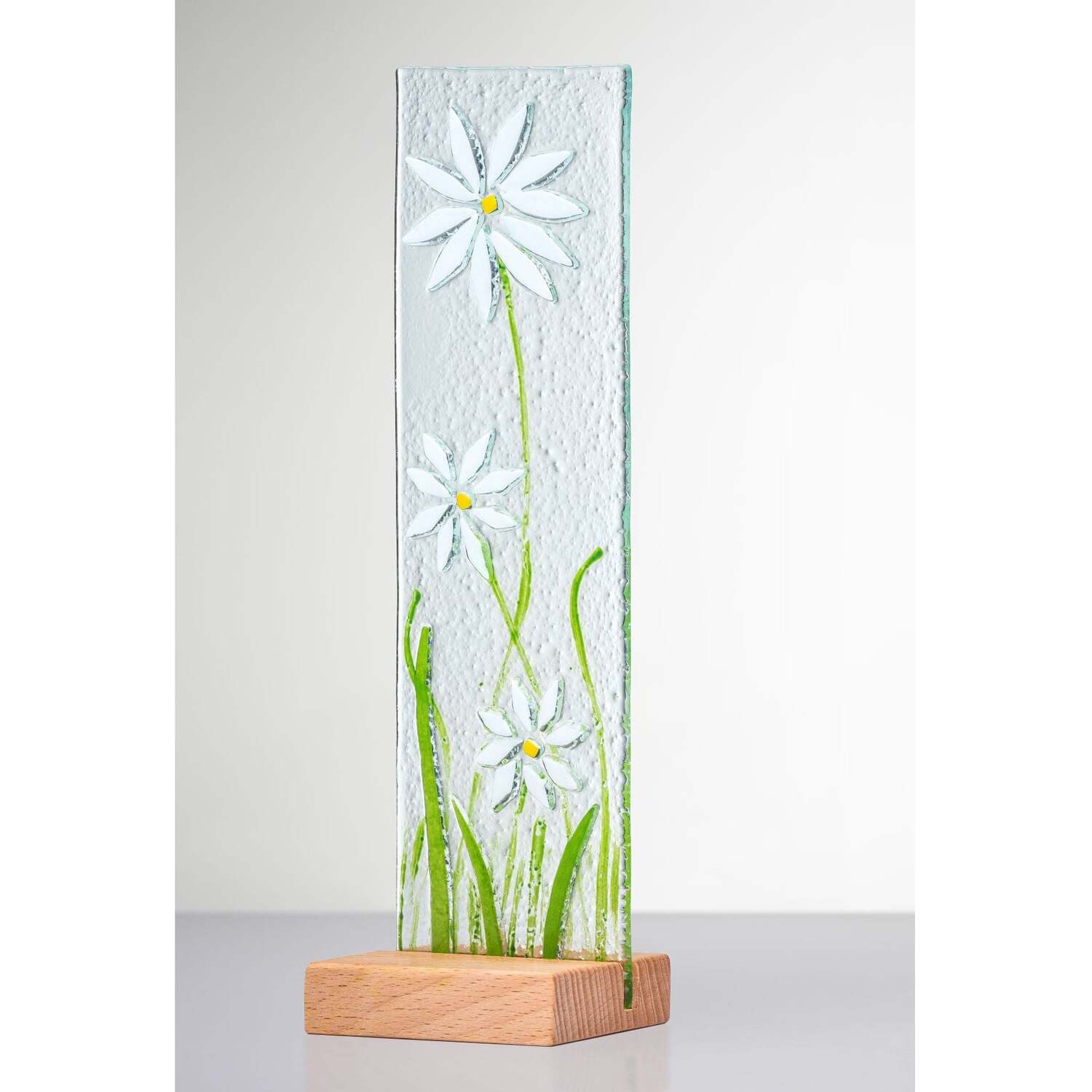 Sienna Glass Standing Decorative Flower Plaque White
