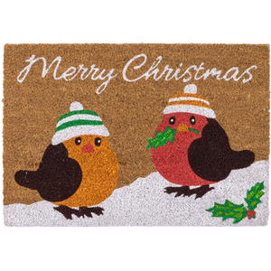 Christmas PVC Coir Door Mat - 40x58cm - Christmas Robins - Festive Mat