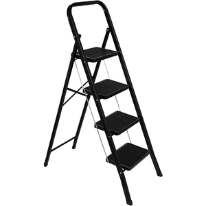 4 Step Heavy Duty Steel Folding Ladder Black
