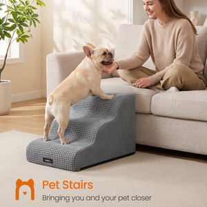 Feandrea Dog Steps for Bed and Sofa, 3-Step Foam Pet Stairs