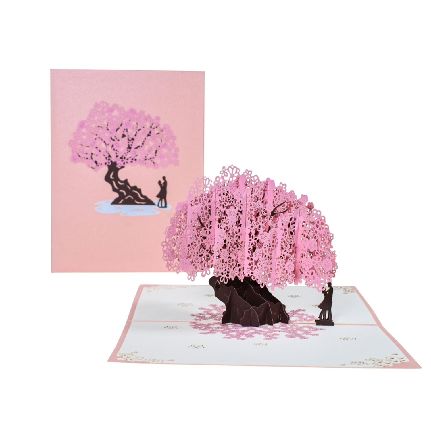 Brightfeel Pink Cherry Blossom Tree With Couple 3D Pop Up Greeting Card - White