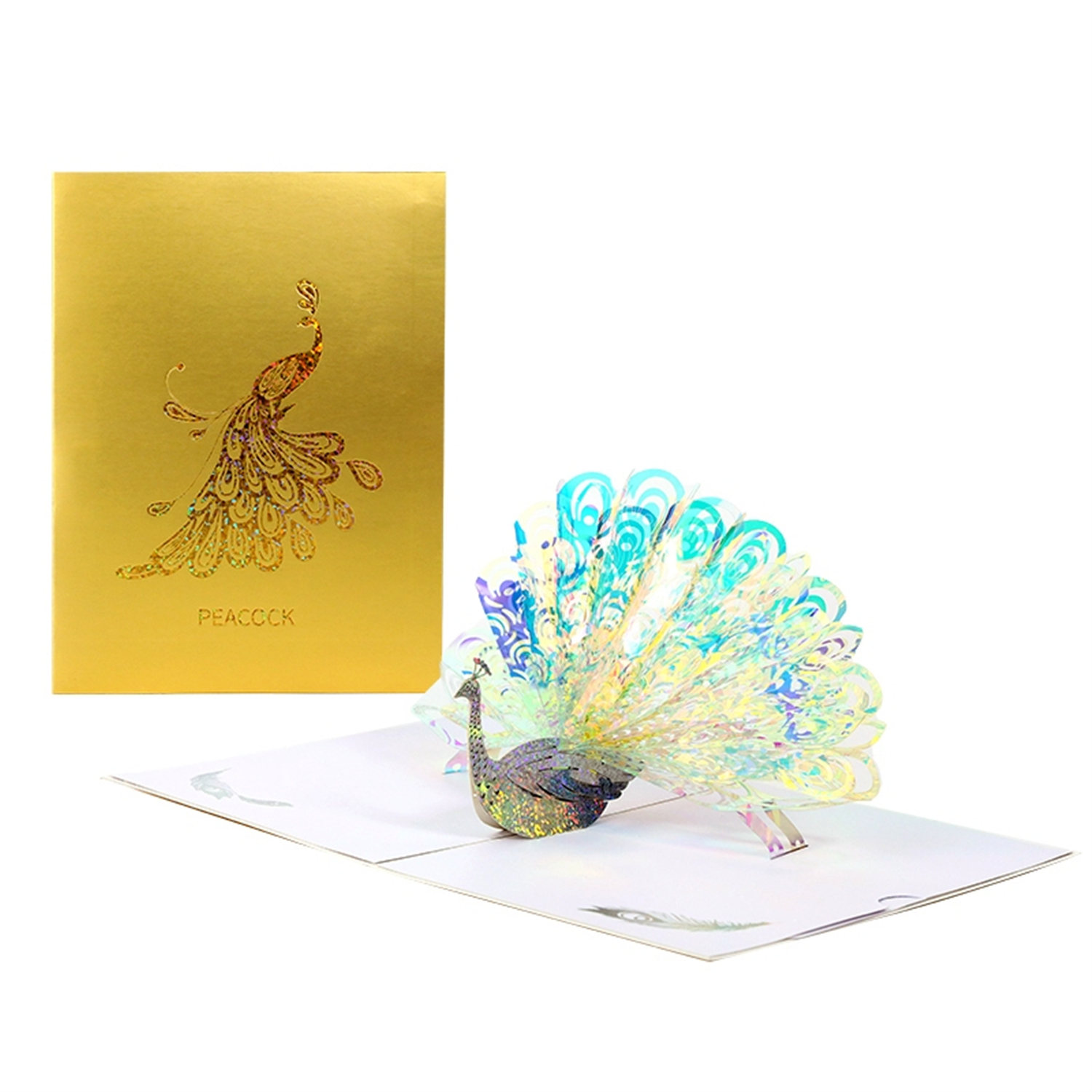 Brightfeel Peacock Majesty 3D Pop Up Greeting Card - White