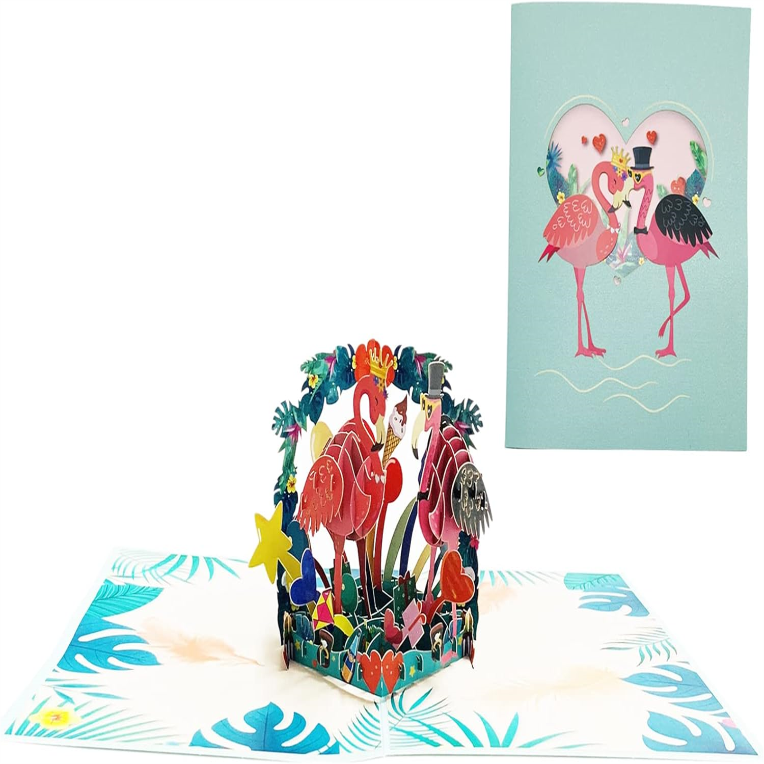 Flamingo Pair Tropical Scene 3D Pop Up Card-Anniversary Wedding Valentine's Day - Image 2