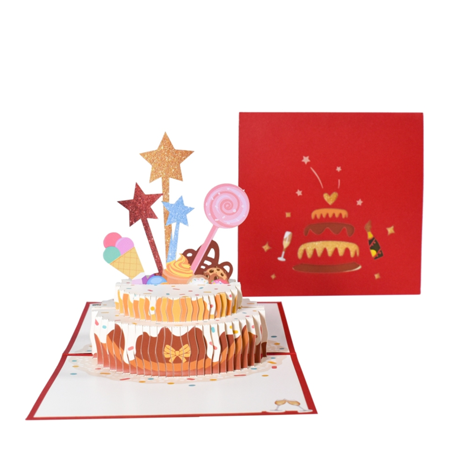 Brightfeel Red Cake And Sprinkles Design 3D Pop Up Birthday Card - White
