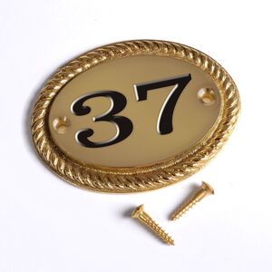 Small Engraved Brass Oval Door Number 37 Plaque