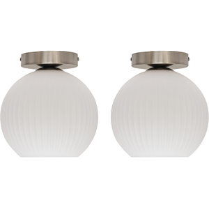 Set Of 2 Betchley White Glass Satin Nickel Ceiling Light Fittings