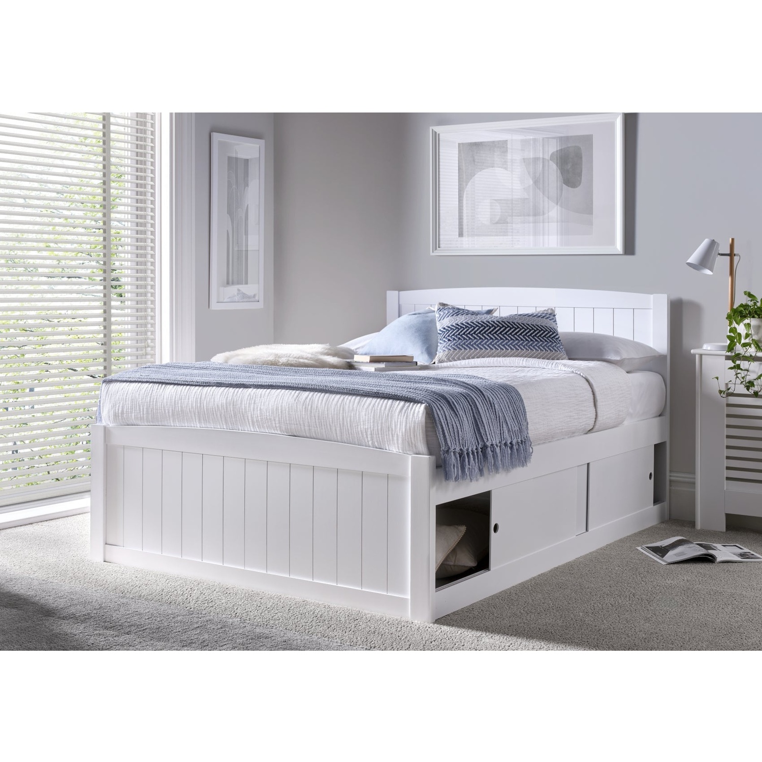 Keppel Painted Wood Double Bedframe - White