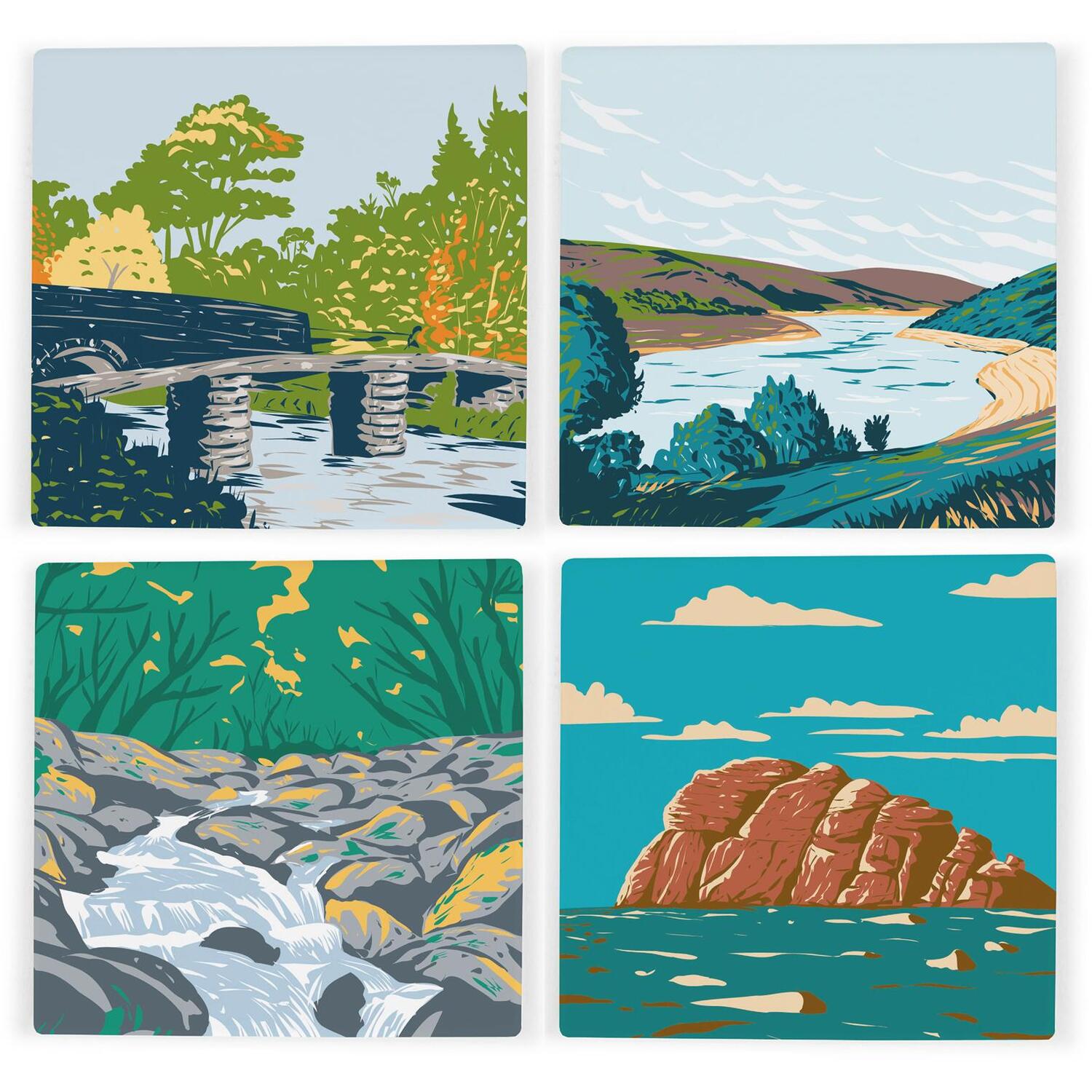 B&Q -  Dartmoor Ceramic Coaster SetDevon Uk Landmarks/landscapes Square Set Of Four (4) Coasters Gift - Image 3