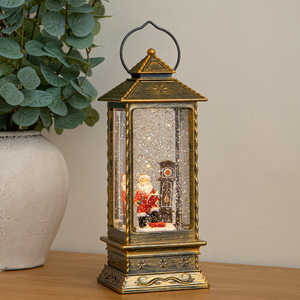 27cm Antique Gold LED Christmas Water Spinner with Santa and Clock