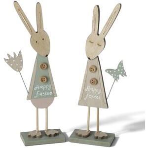 Set of 2 Happy Easter Wooden Rabbit Decorations