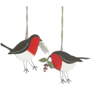 A Pair of Metal Robins Christmas Tree Decorations