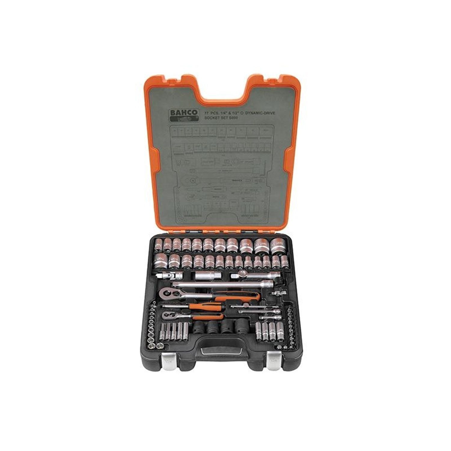 Bahco S800 1/4 & 1/2In Drive Socket Set, 77 Piece - Multi Colour