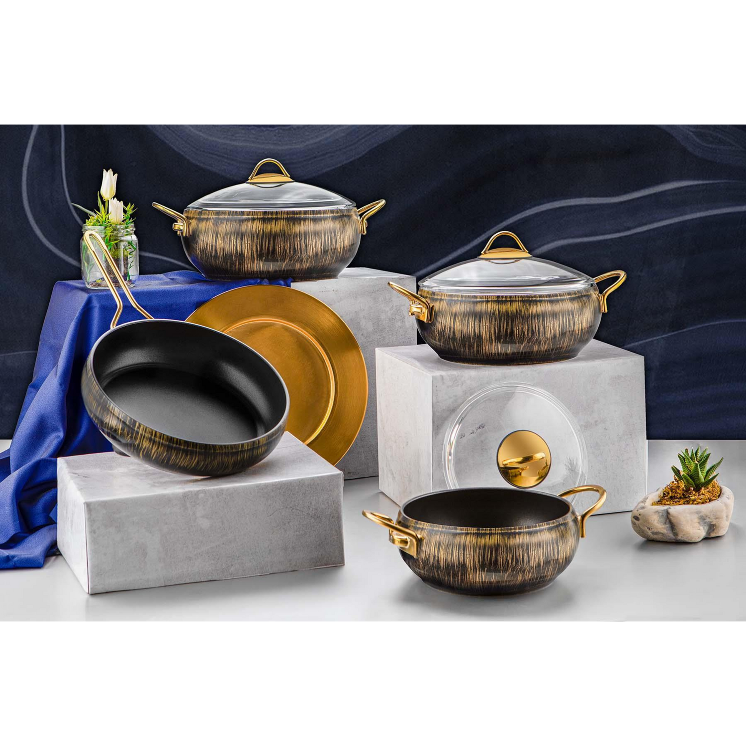 Rozi 7-Piece Cookware Set - Aluminium - Gold - 7 Piece - Image 3