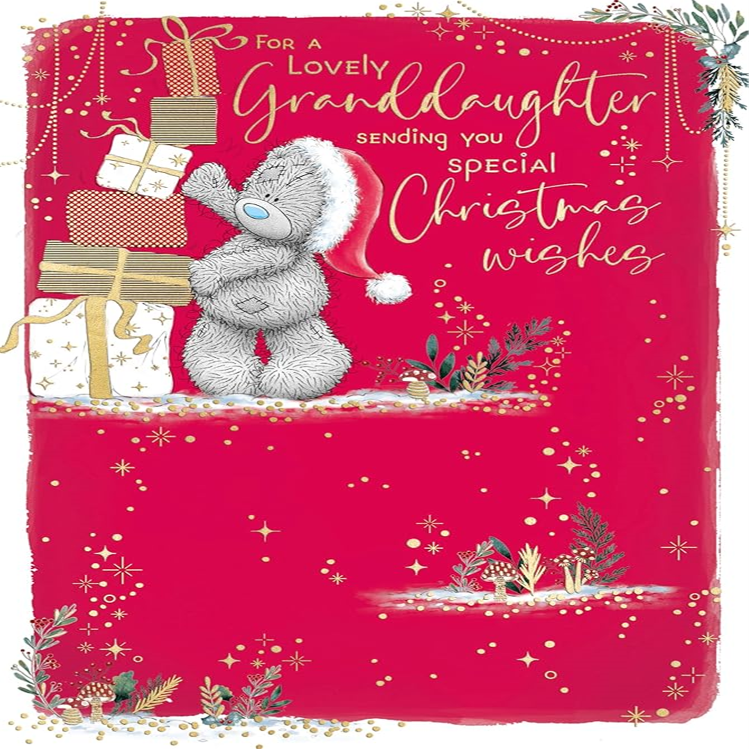 Me To You Bear Stacking Presents To A Wonderful Granddaughter Christmas Card - Red - Image 3