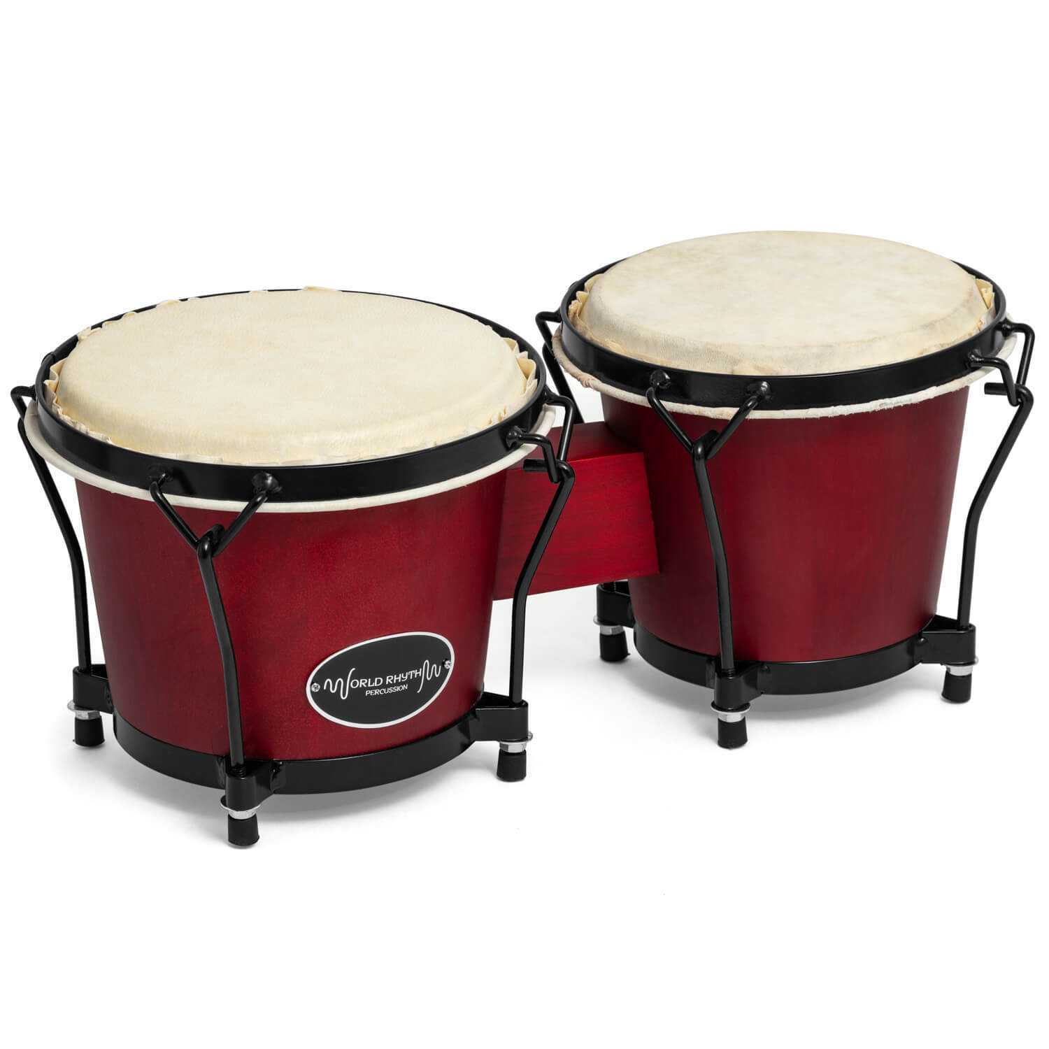 World Rhythm BON7 6” & 7” Beginners Oak Bongo Drums | Wine Red Bongos - Image 2