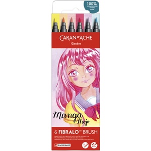 Manga Shojo Fibralo Brush Pens - Assorted Colours / 6 Pack