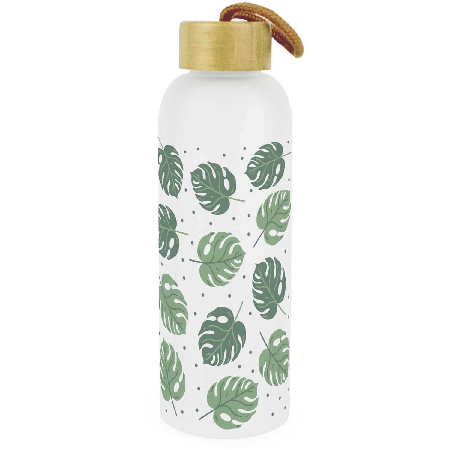B&Q - Monstera Dots Glass Water Bottle With Bamboo Lid - Image 2