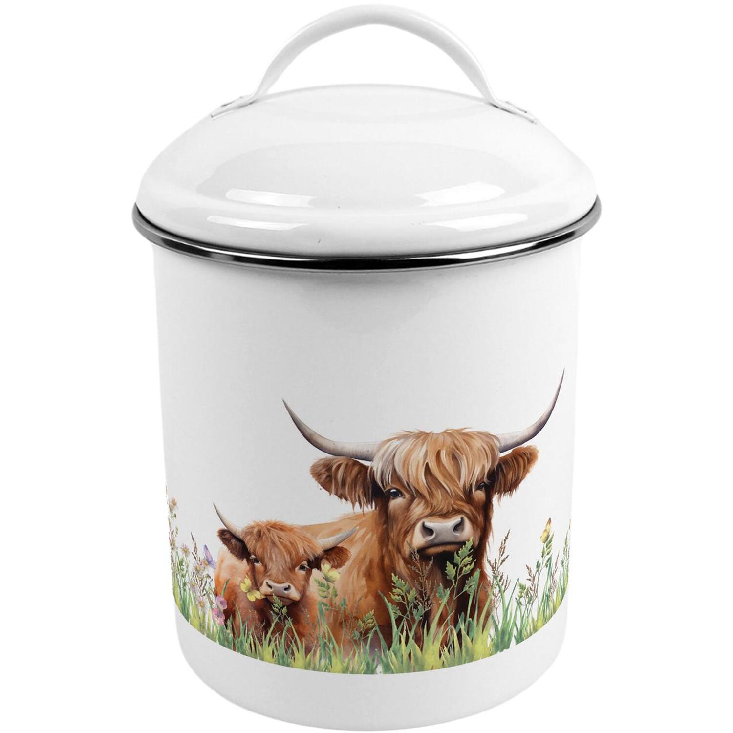 Purely Home Highland Cow & Calf Canister - Metal Kitchen Storage Container - Multicoloured