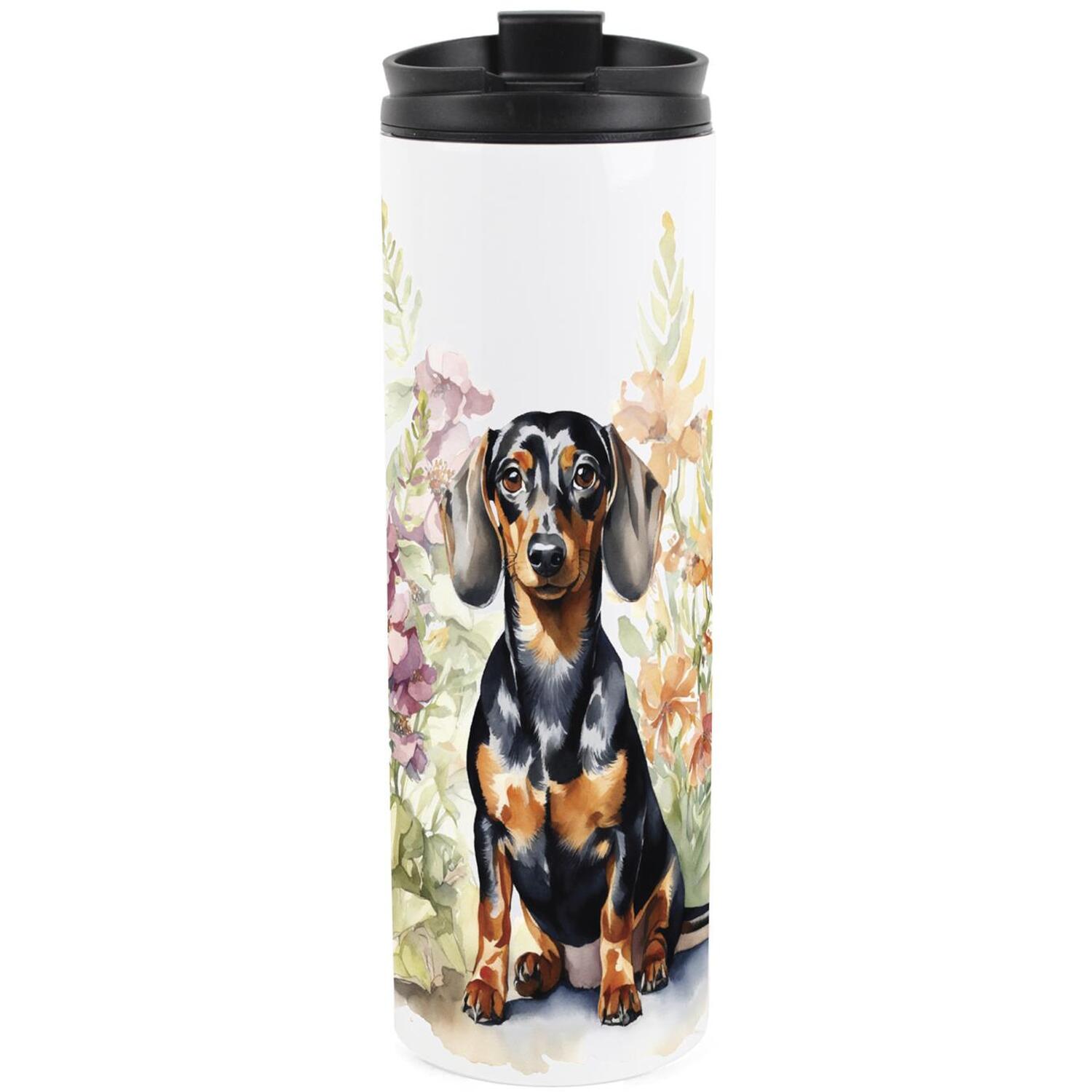 B&Q -  Dachshund Flowers Stainless Steel Travel Flask - Image 3