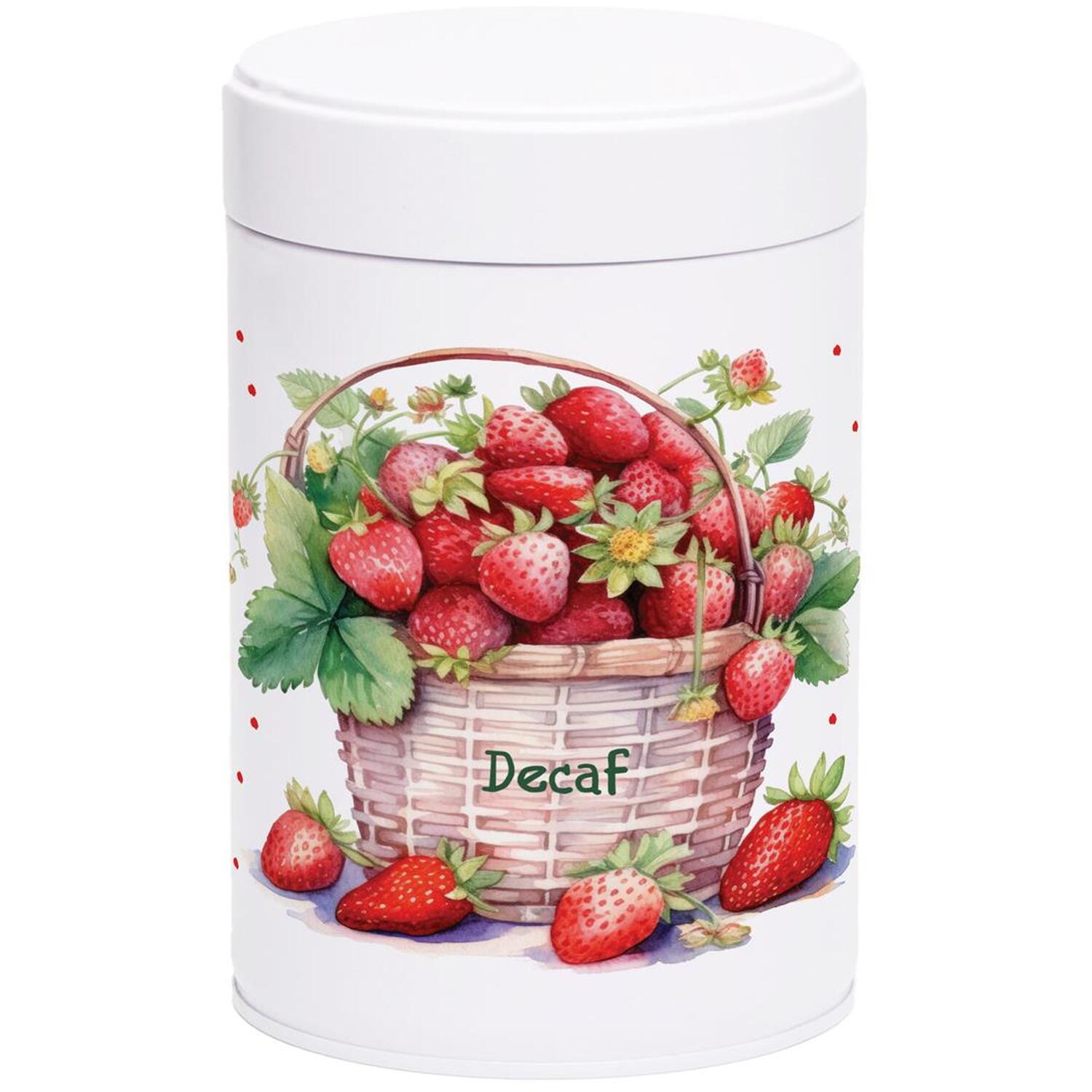 Strawberry Basket Decaf Canister - Metal Twist-Lid Kitchen Storage Tin Gift - Image 2