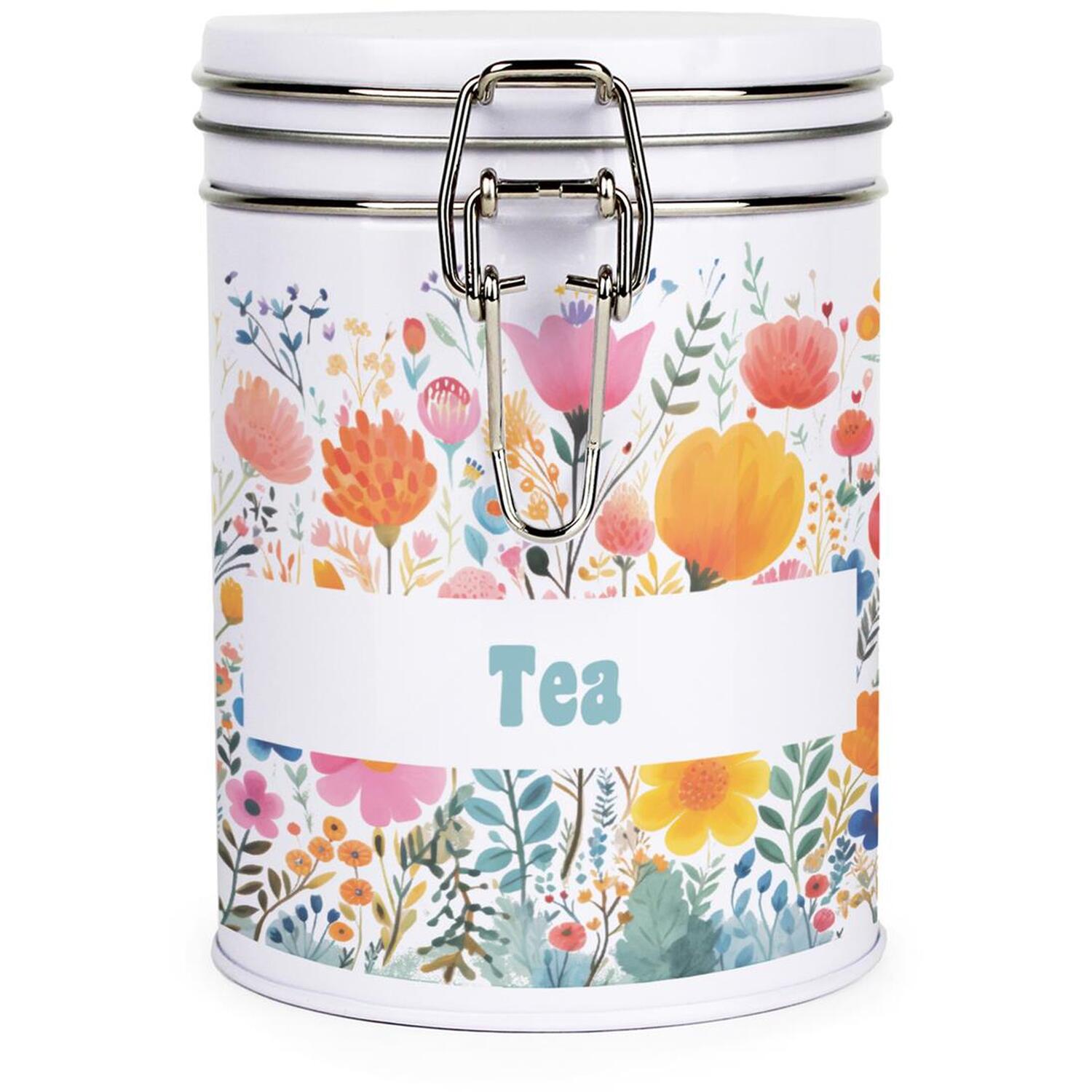 B&Q - Bright Floral Clip-Lid Kitchen Storage CanisterTea - Image 2