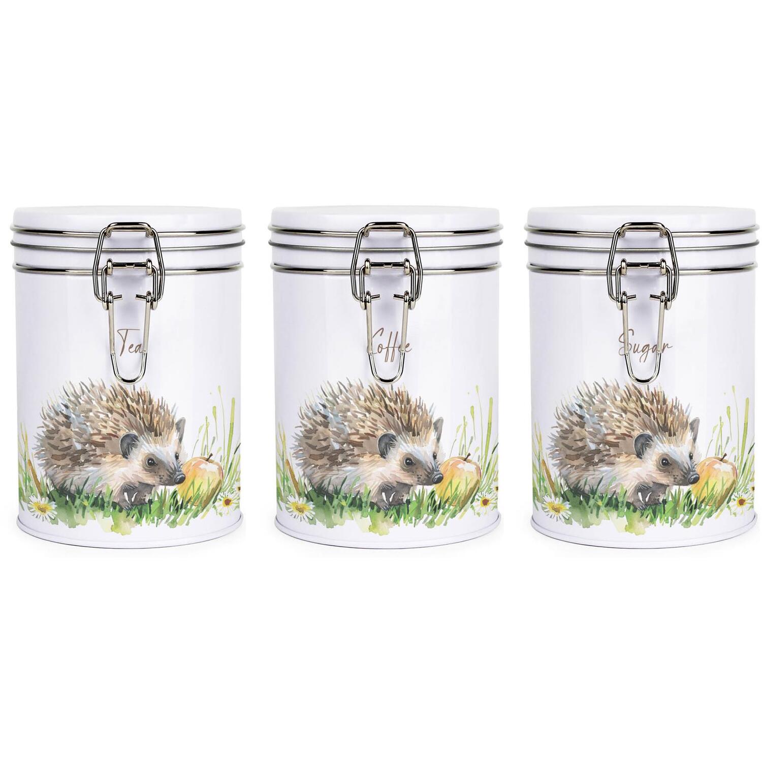 B&Q - Hedgehog & Apple Clip-Lid Kitchen Storage Canister SetTeaCoffee & Sugar - Image 2