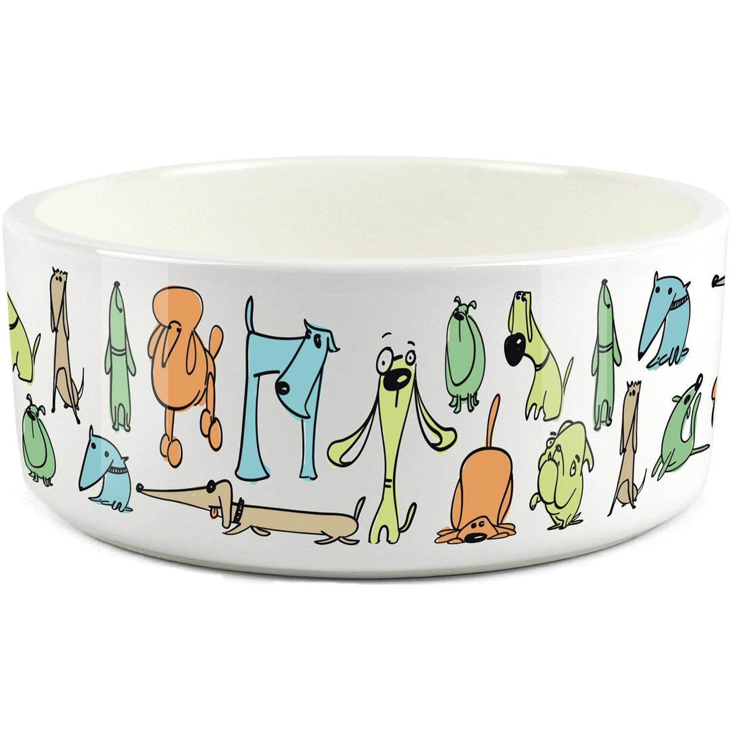 Purely Home Cartoon Dogs Large Ceramic Pet Food/Water Bowl