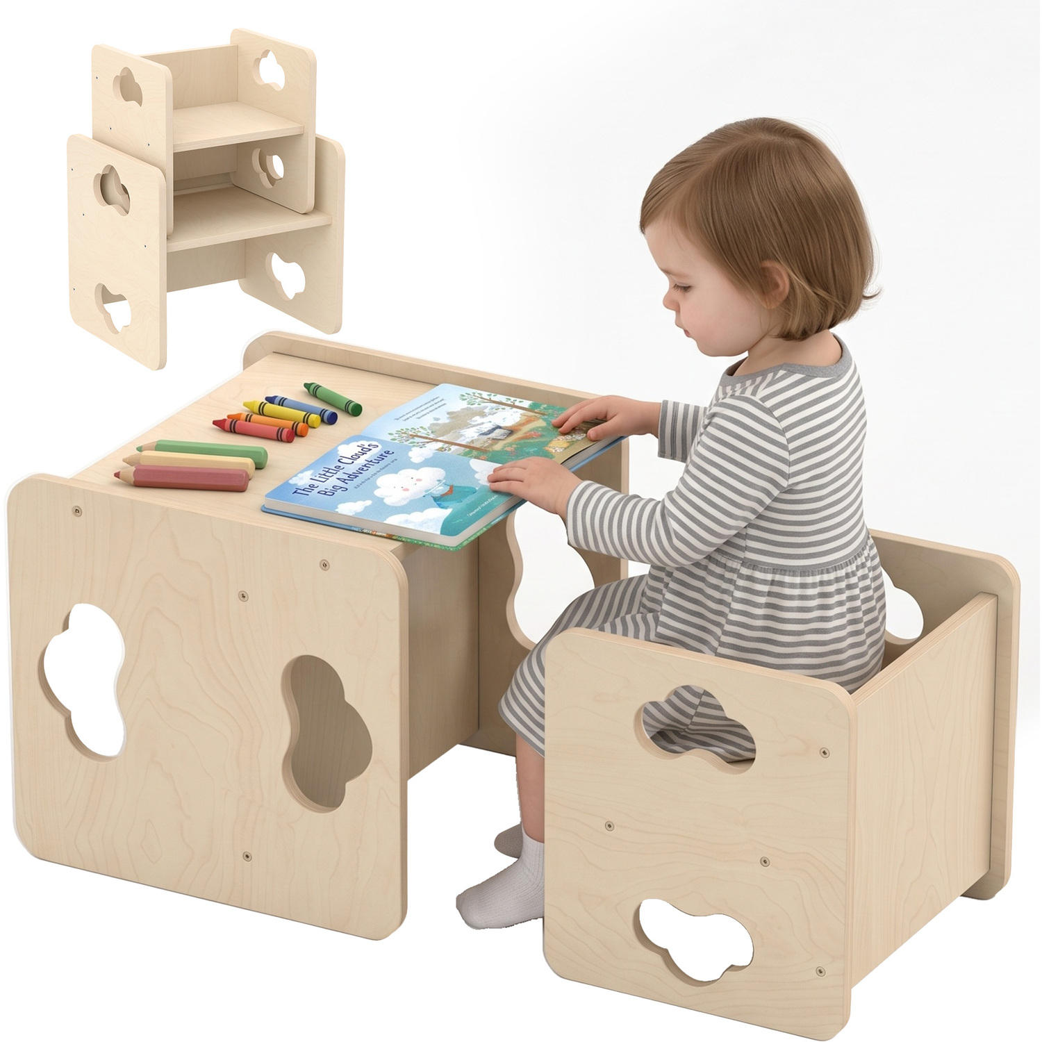 Aiyaplay Unisex Natural Toddler Table & Chair Set With 3-Level Heights For 18-36 Months In - Image 3