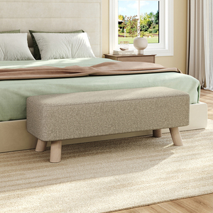 Linen Upholstered Shoe Storage Bench with Rubberwood Legs