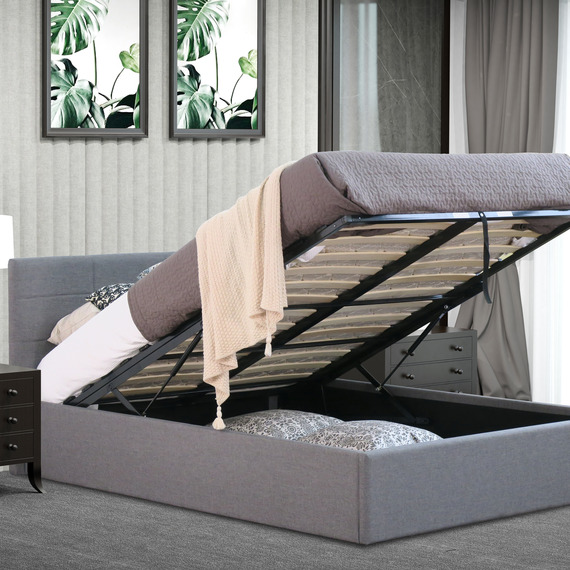 Grey Fabric Gas Lift Ottoman Bed
